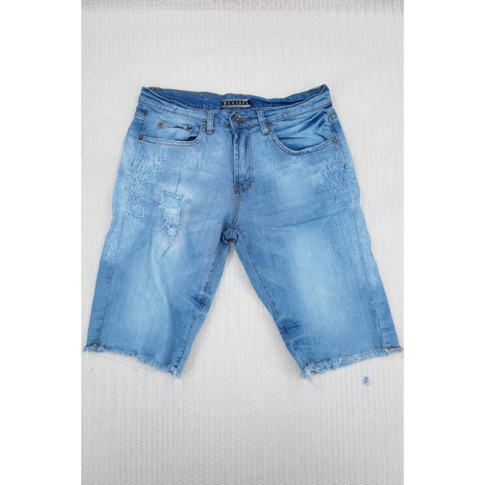 Decibel Jorts Shorts Mens 30 Blue Denim Distressed Hip Hop Streetwear 13" Inseam